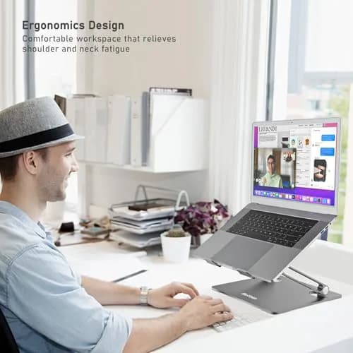 BoYata Adjustable Laptop Stand for Desks, Metal Desktop Riser for Laptops up to 15 Inches, Space Gray | Ergonomic Z-Type Design thumbnail 4