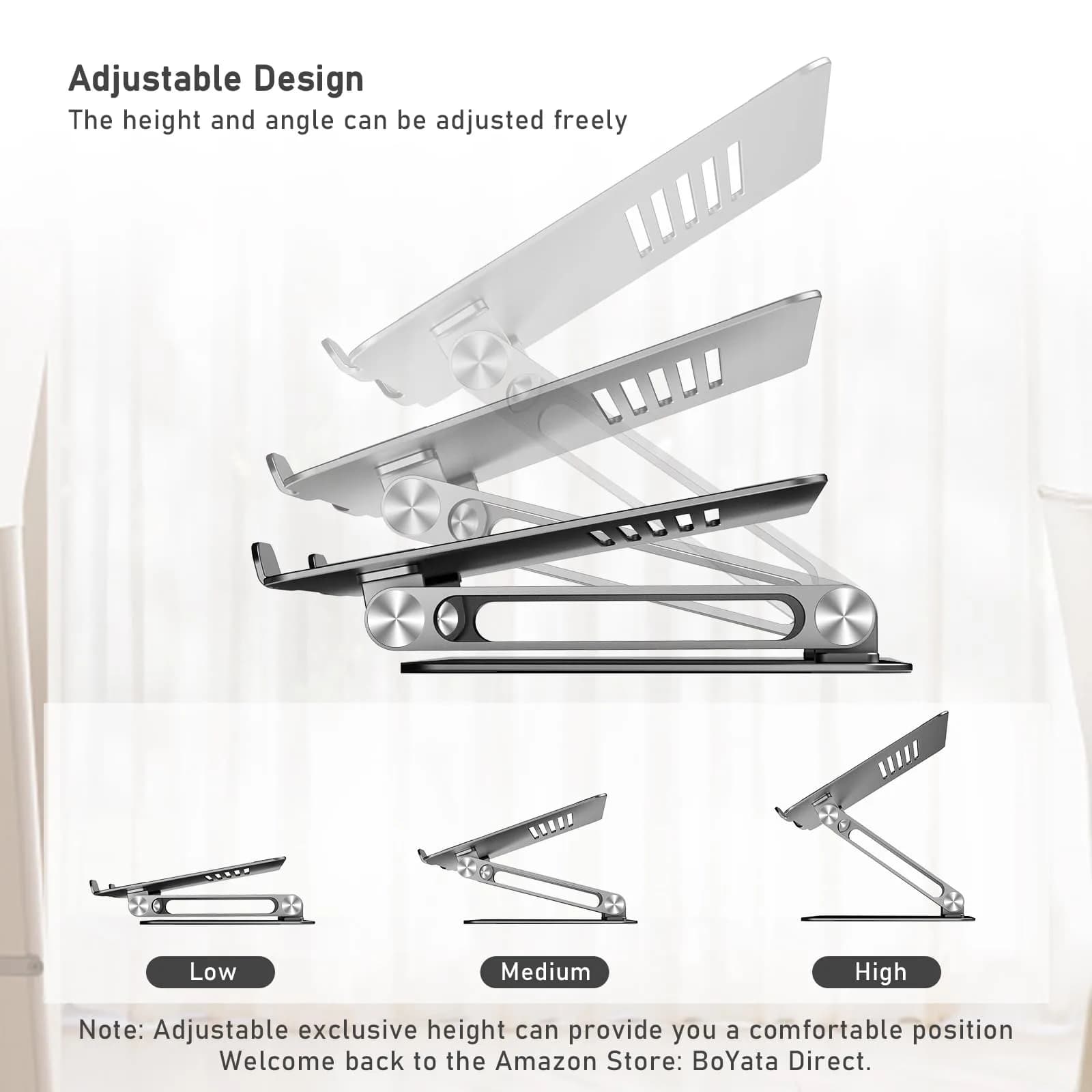 BoYata Adjustable Laptop Stand for Desks, Metal Desktop Riser for Laptops up to 15 Inches, Space Gray | Ergonomic Z-Type Design - view 5