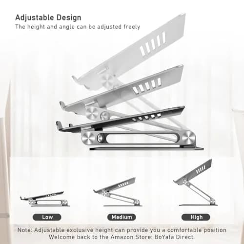 BoYata Adjustable Laptop Stand for Desks, Metal Desktop Riser for Laptops up to 15 Inches, Space Gray | Ergonomic Z-Type Design thumbnail 5