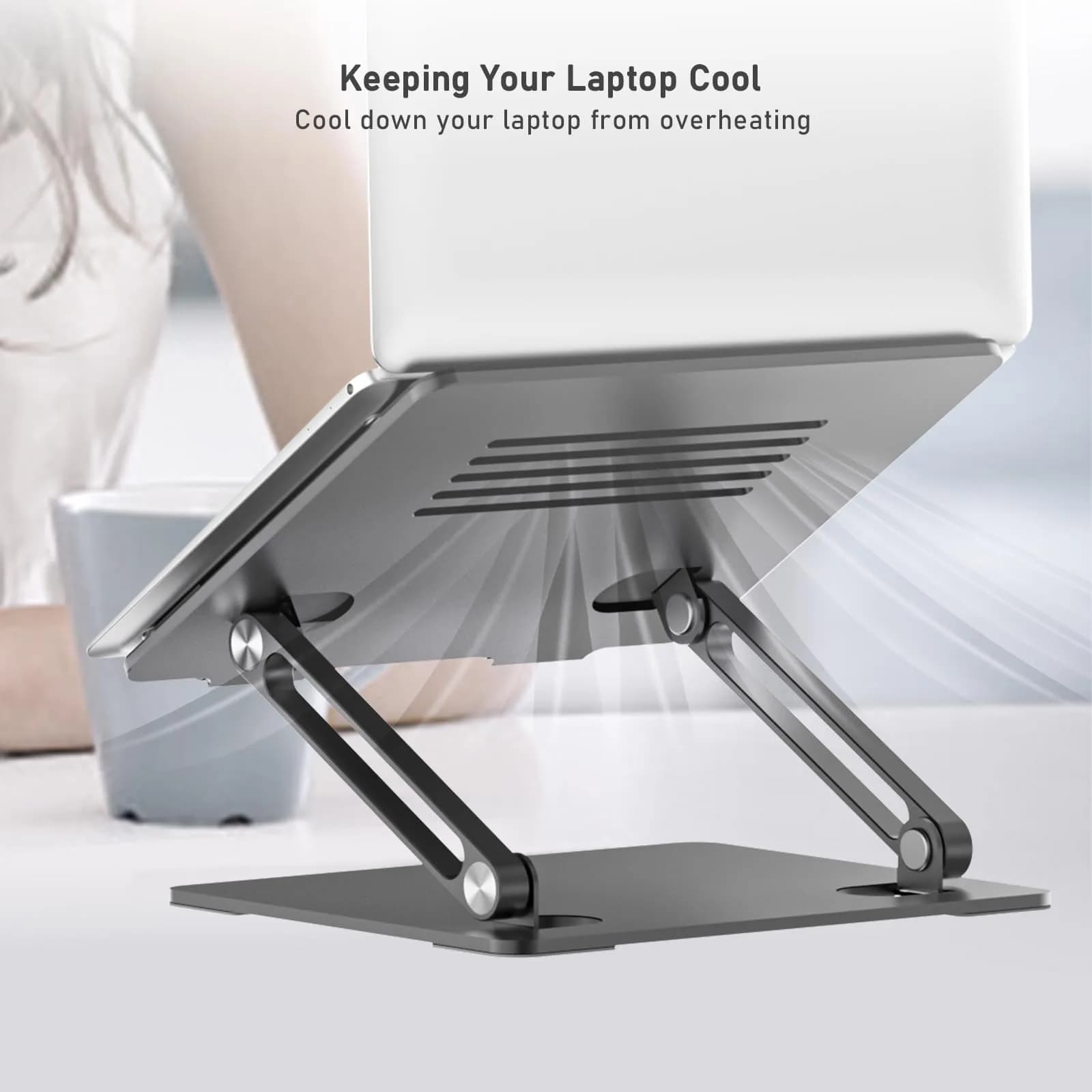 BoYata Adjustable Laptop Stand for Desks, Metal Desktop Riser for Laptops up to 15 Inches, Space Gray | Ergonomic Z-Type Design - view 6