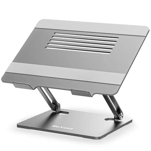 BoYata Adjustable Laptop Stand for Desks, Metal Desktop Riser for Laptops up to 15 Inches, Space Gray | Ergonomic Z-Type Design thumbnail 1