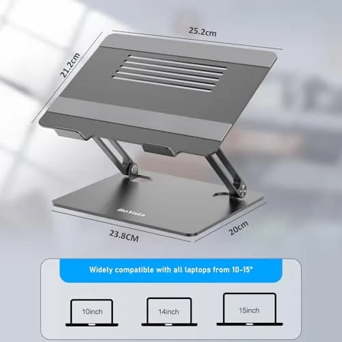 BoYata Adjustable Laptop Stand for Desks, Metal Desktop Riser for Laptops up to 15 Inches, Space Gray | Ergonomic Z-Type Design thumbnail 2