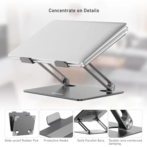BoYata Adjustable Laptop Stand for Desks, Metal Desktop Riser for Laptops up to 15 Inches, Space Gray | Ergonomic Z-Type Design thumbnail 3