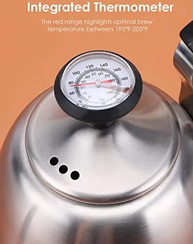 Chefbart Gooseneck Tea Kettle with Thermometer, 800ml (28oz) Brushed Stainless Steel | Precision Pouring for Coffee & Tea thumbnail 4