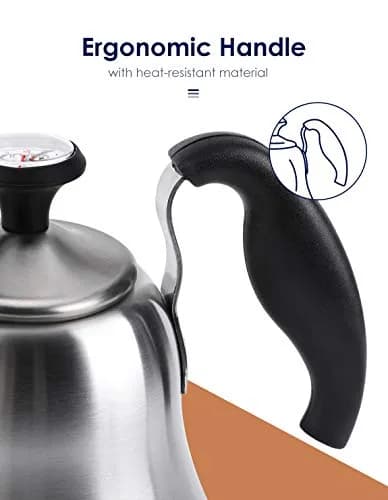 Chefbart Gooseneck Tea Kettle with Thermometer, 800ml (28oz) Brushed Stainless Steel | Precision Pouring for Coffee & Tea thumbnail 6