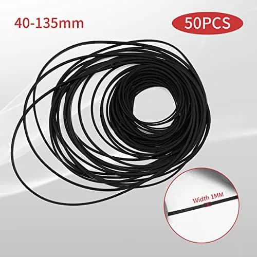TEANTECH Cassette Recorder Rubber Belts 50-Piece Mix | 1mm Width, 40-135mm Length thumbnail 2