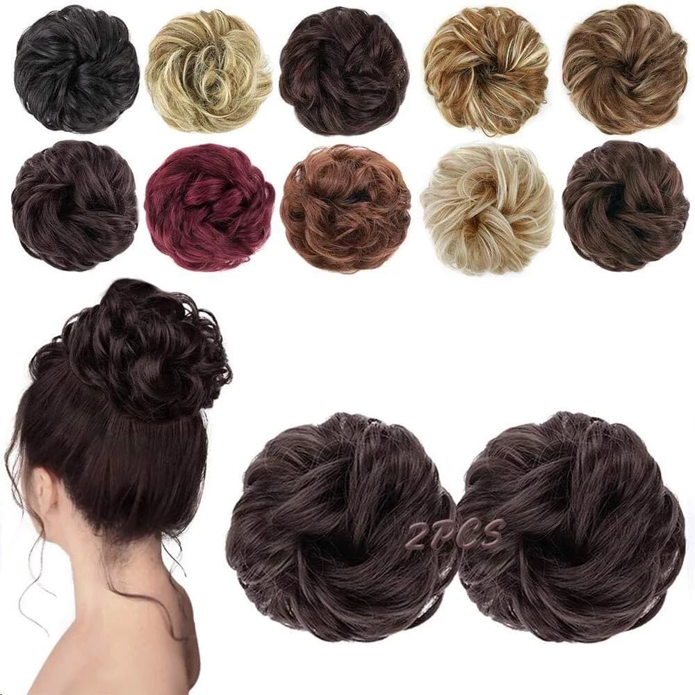MORICA 2PCS Dark Brown Messy Bun Hair Piece for Women, 85g (3oz) Heat Resistant Synthetic Fiber | Adds Volume and Fullness — 2PCS-Dark Brown