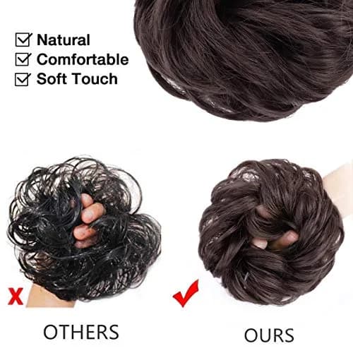 MORICA 2PCS Dark Brown Messy Bun Hair Piece for Women, 85g (3oz) Heat Resistant Synthetic Fiber | Adds Volume and Fullness thumbnail 4