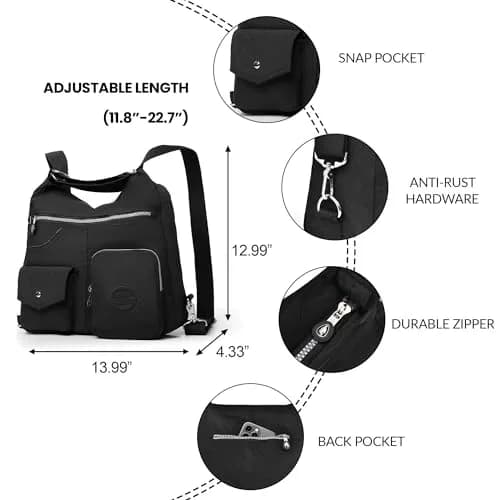 Dora & Liz Hobo Purse for Women, Nylon Crossbody Shoulder Handbag Convertible Backpack 34cm (13.39") | Multi-Way Carry Water-Resistant Bag thumbnail 4