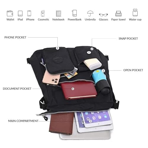 Dora & Liz Hobo Purse for Women, Nylon Crossbody Shoulder Handbag Convertible Backpack 34cm (13.39") | Multi-Way Carry Water-Resistant Bag thumbnail 5