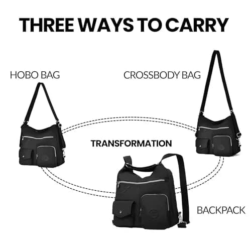 Dora & Liz Hobo Purse for Women, Nylon Crossbody Shoulder Handbag Convertible Backpack 34cm (13.39") | Multi-Way Carry Water-Resistant Bag thumbnail 6