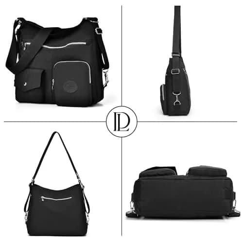 Dora & Liz Hobo Purse for Women, Nylon Crossbody Shoulder Handbag Convertible Backpack 34cm (13.39") | Multi-Way Carry Water-Resistant Bag thumbnail 7