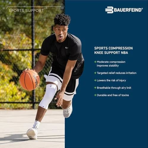 Bauerfeind Sports Compression Knee Support NBA White M | FDA Approved Basketball Knee Pain Relief & Performance thumbnail 5