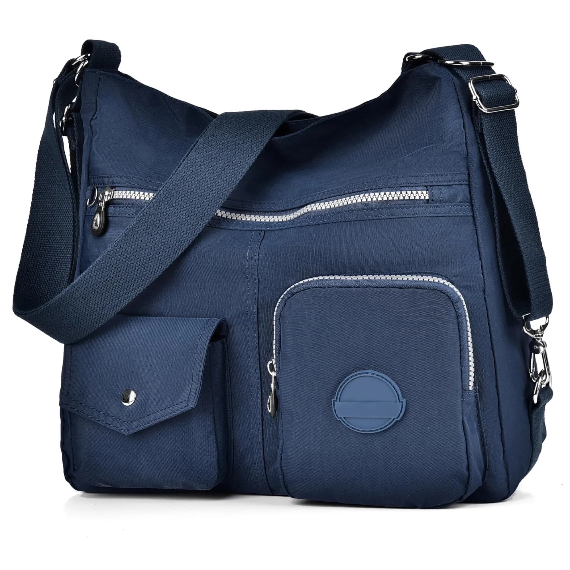 Dora & Liz Hobo Purse for Women, Nylon Crossbody Shoulder Handbag Convertible Backpack 34cm (13.39") | Multi-Way Carry Water-Resistant Bag — Blue