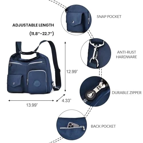 Dora & Liz Nylon Hobo Purse for Women, Convertible Crossbody Shoulder Handbag 35cm (13.8" L x 4.5" W x 13" H) | Multi-Way Carry & RFID Protection thumbnail 4