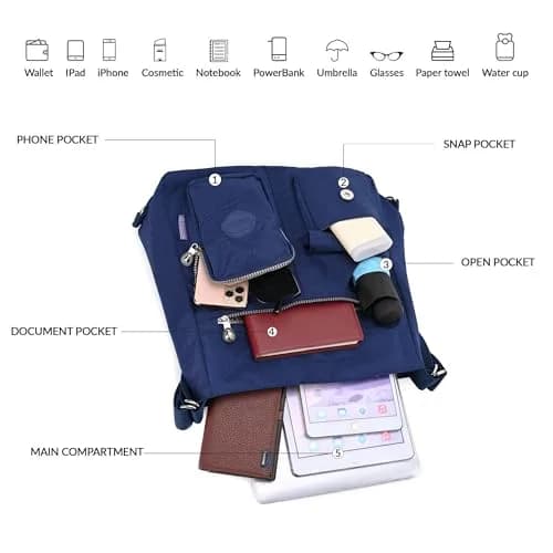 Dora & Liz Nylon Hobo Purse for Women, Convertible Crossbody Shoulder Handbag 35cm (13.8" L x 4.5" W x 13" H) | Multi-Way Carry & RFID Protection thumbnail 5