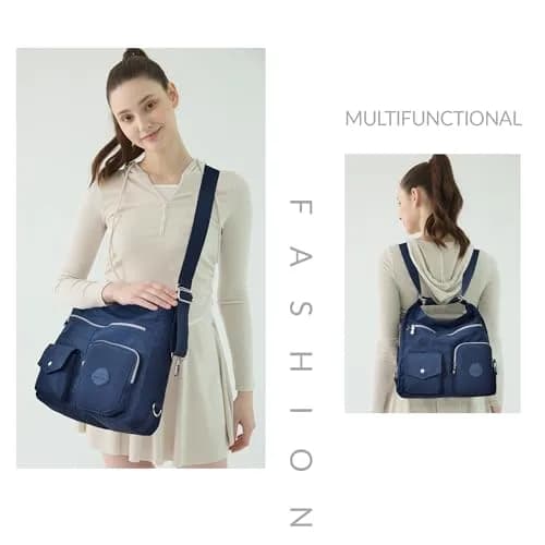Dora & Liz Nylon Hobo Purse for Women, Convertible Crossbody Shoulder Handbag 35cm (13.8" L x 4.5" W x 13" H) | Multi-Way Carry & RFID Protection thumbnail 2