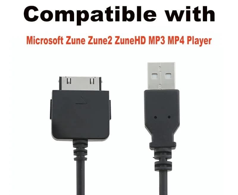 Adhiper Black USB Sync Data Transfer Charging Cable for Microsoft Zune Zune2 ZuneHD MP3 MP4 Player (1m / 3.3ft) thumbnail 3