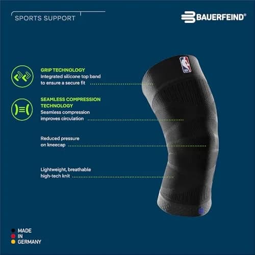 Bauerfeind Sports Compression Knee Support NBA Black L | FDA Approved, Doctor Recommended, Adjustable Fit thumbnail 2