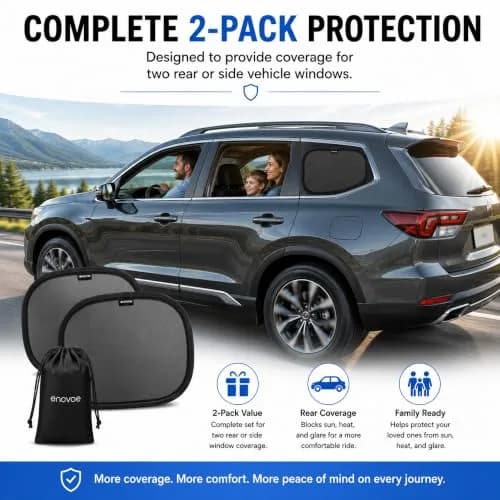 Enovoe Car Window Shades 2-Pack 48cm x 30cm (19" x 12") | Static Cling UV Protection for SUVs, Sedans, Trucks thumbnail 7