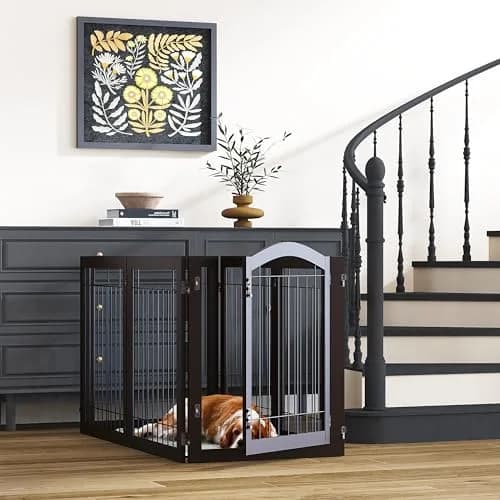 PAWLAND Dog Gate Indoor with Door, Freestanding, Foldable, 144" Wide, 30" H | Versatile Wooden Pet Barrier for All Breeds thumbnail 4