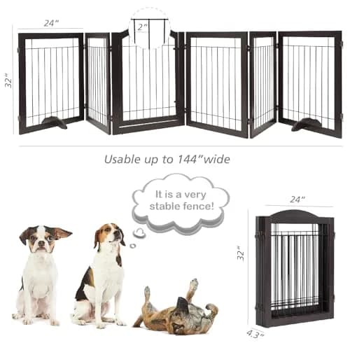 PAWLAND Dog Gate Indoor with Door, Freestanding, Foldable, 144" Wide, 30" H | Versatile Wooden Pet Barrier for All Breeds thumbnail 5