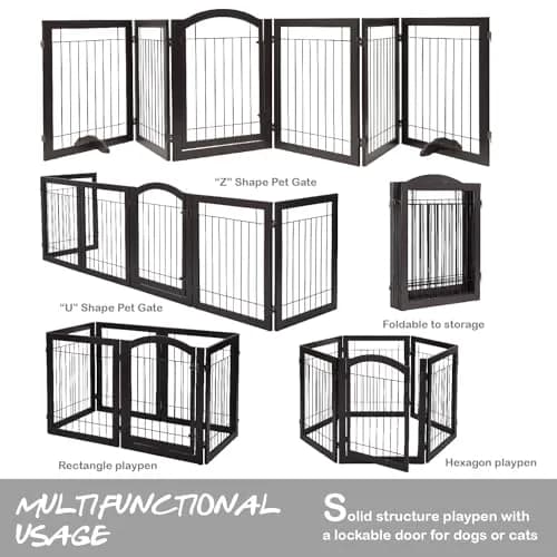 PAWLAND Dog Gate Indoor with Door, Freestanding, Foldable, 144" Wide, 30" H | Versatile Wooden Pet Barrier for All Breeds thumbnail 6