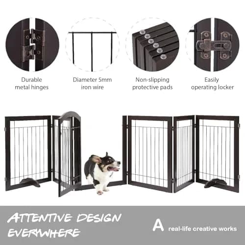 PAWLAND Dog Gate Indoor with Door, Freestanding, Foldable, 144" Wide, 30" H | Versatile Wooden Pet Barrier for All Breeds thumbnail 8