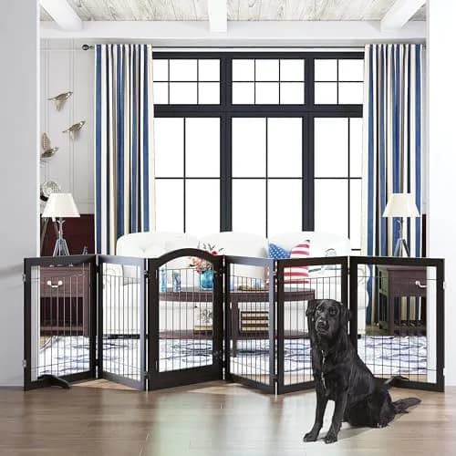 PAWLAND Dog Gate Indoor with Door, Freestanding, Foldable, 144" Wide, 30" H | Versatile Wooden Pet Barrier for All Breeds thumbnail 2