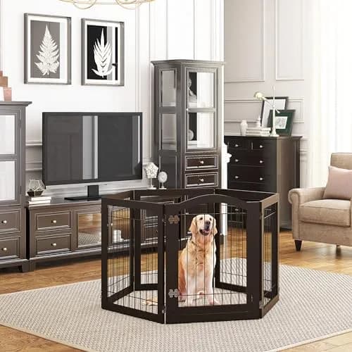 PAWLAND Dog Gate Indoor with Door, Freestanding, Foldable, 144" Wide, 30" H | Versatile Wooden Pet Barrier for All Breeds thumbnail 3