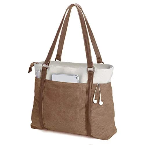 BAG WIZARD Laptop Tote Bag for Women, 15.6 Inch Work Bag with Laptop Compartment and Zipper, 14 Liters | Brown Canvas Computer Tote for Teacher, Office, Travel, Business, Carry On Personal Item Bag thumbnail 1