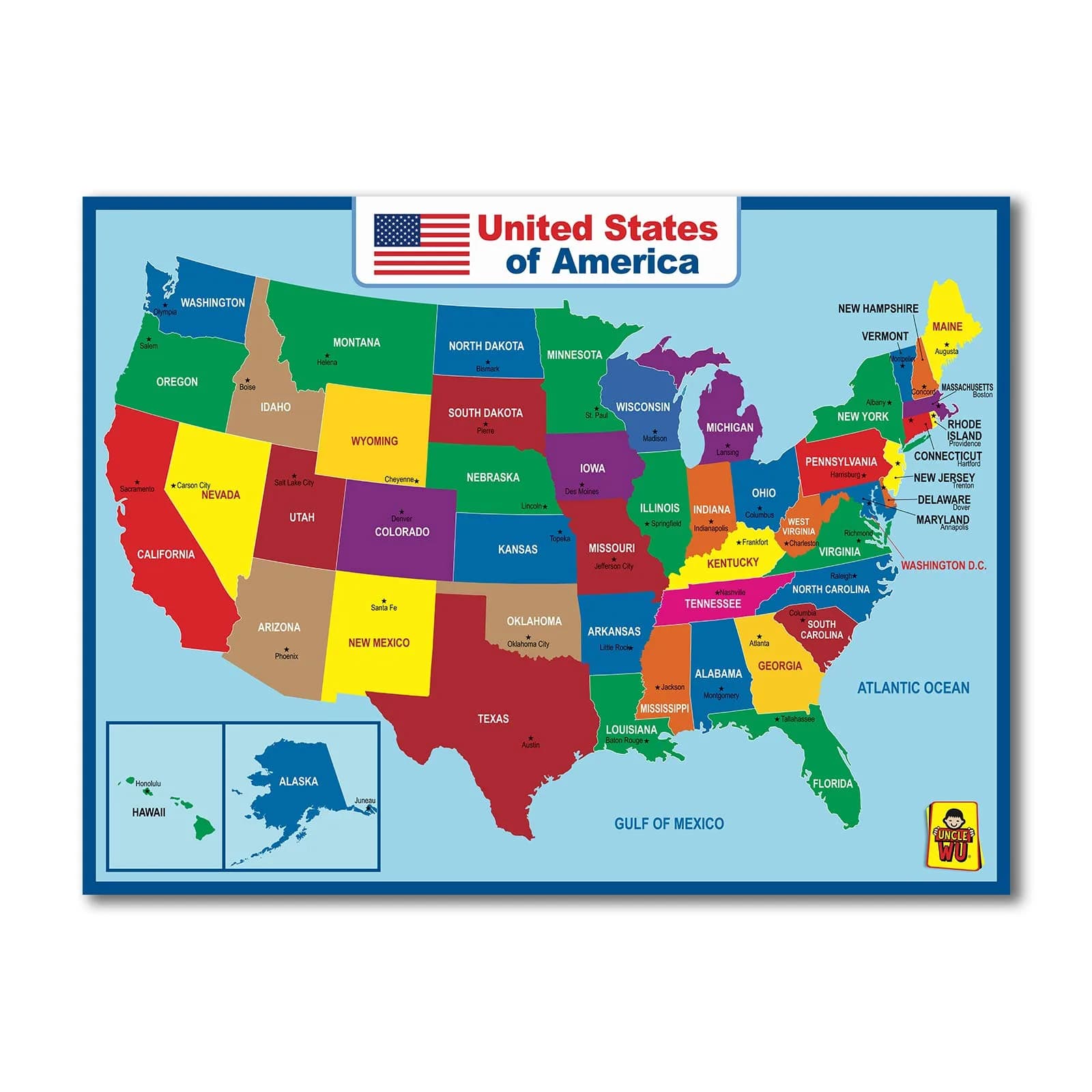 UNCLE WU United States Map Laminated Poster - Waterproof Dry Erase 17x23 inch | Educational Wall Chart for Kids & Adults - main product image