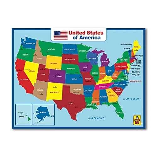 UNCLE WU United States Map Laminated Poster - Waterproof Dry Erase 17x23 inch | Educational Wall Chart for Kids & Adults thumbnail 1
