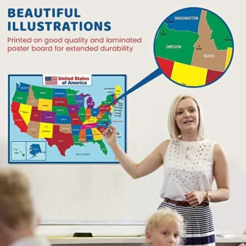 UNCLE WU United States Map Laminated Poster - Waterproof Dry Erase 17x23 inch | Educational Wall Chart for Kids & Adults thumbnail 4