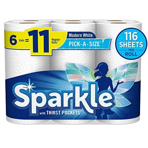 Sparkle Pick-A-Size Paper Towels, 6 Rolls = 11 Regular Rolls, 2-Ply Absorbent | Everyday Value Paper Towel With Full And Half Sheets — white