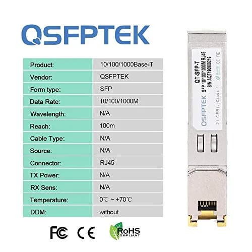 QSFPTEK 1.25G SFP-T Gigabit SFP Copper Ethernet Module | RJ45 Copper Transceiver for Cisco & Mikrotik (10/100/1000M, Reach 100m) thumbnail 6