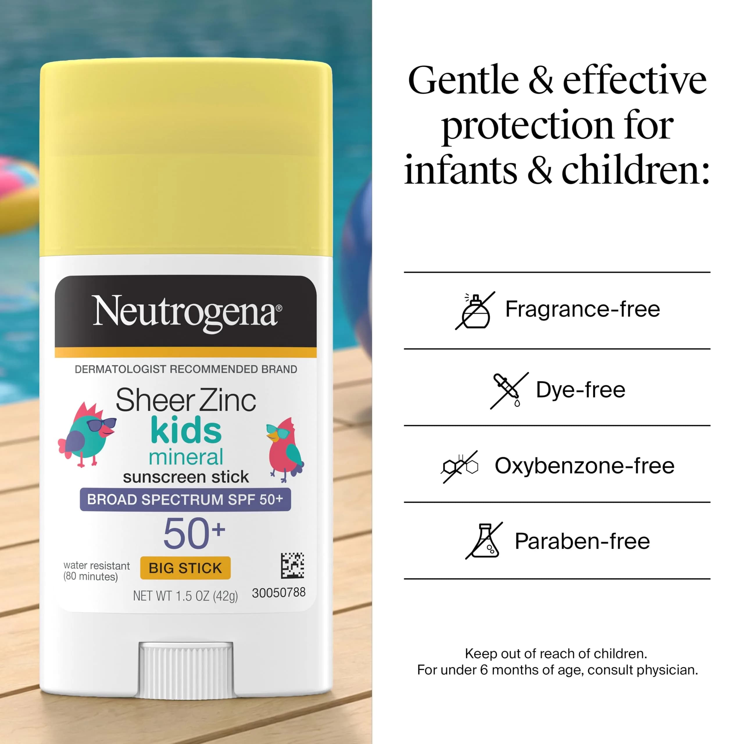 Neutrogena Sheer Zinc Oxide Kids Mineral Sunscreen Stick SPF 50+ | Residue-Free, Water Resistant Sun Protection - view 5