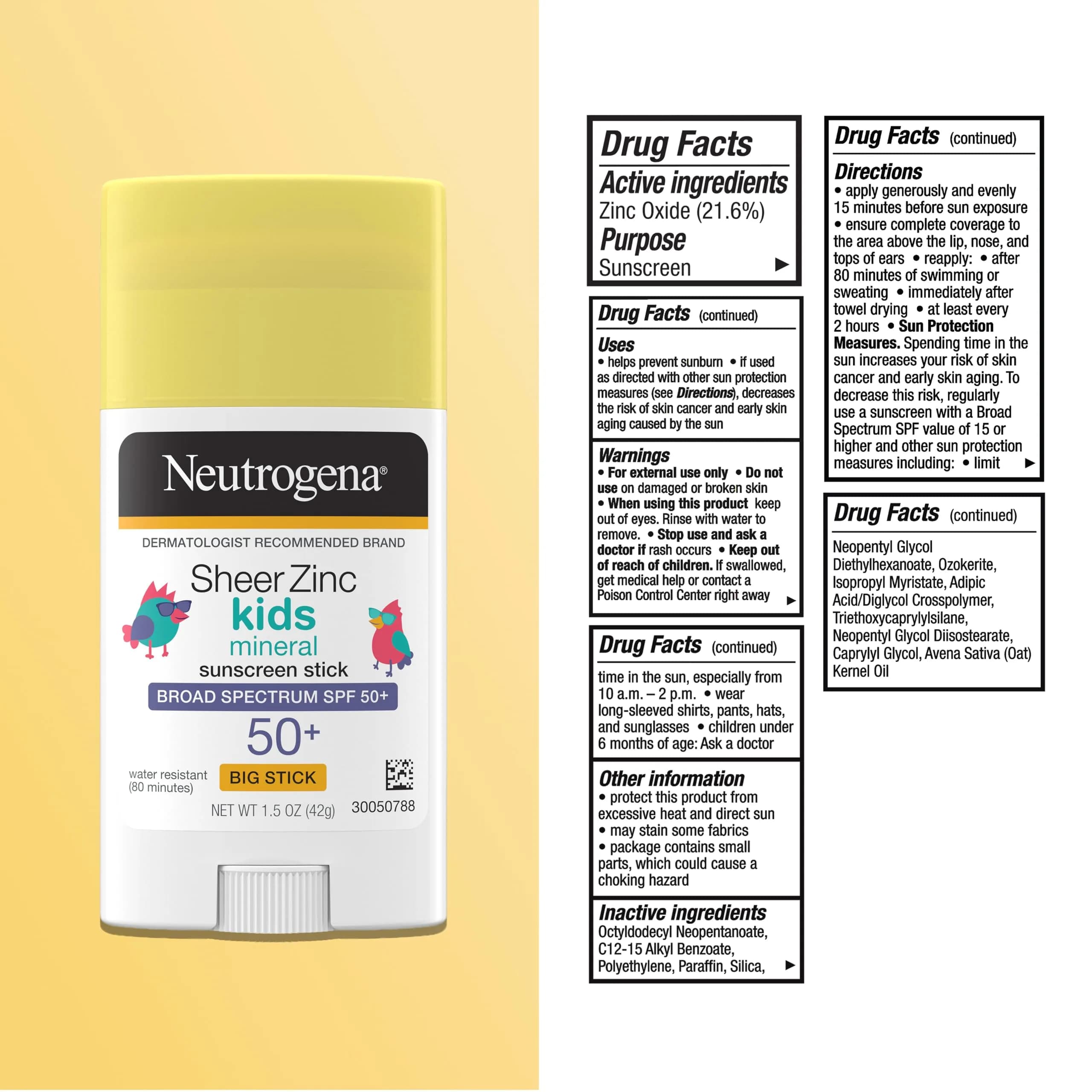 Neutrogena Sheer Zinc Oxide Kids Mineral Sunscreen Stick SPF 50+ | Residue-Free, Water Resistant Sun Protection - view 8