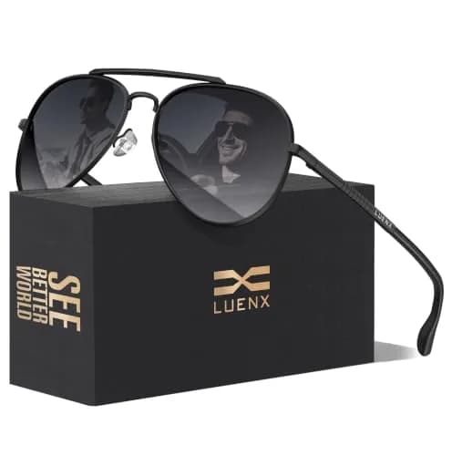 Luenx Aviator Polarized Sunglasses Men Women Classic UV400 Driving | Anti-Glare, Lightweight Metal Frame, Large Fit thumbnail 1