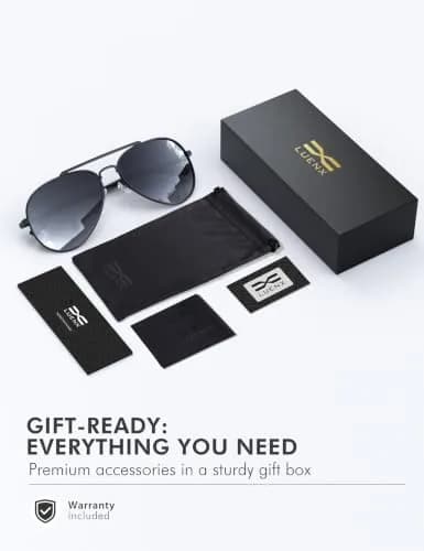 Luenx Aviator Polarized Sunglasses Men Women Classic UV400 Driving | Anti-Glare, Lightweight Metal Frame, Large Fit thumbnail 6