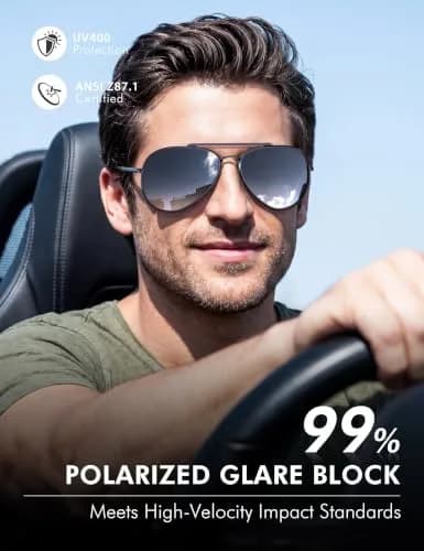 Luenx Aviator Polarized Sunglasses Men Women Classic UV400 Driving | Anti-Glare, Lightweight Metal Frame, Large Fit thumbnail 2