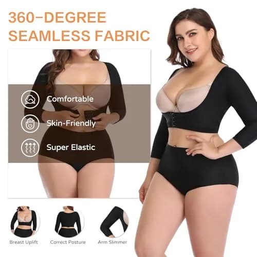 woahee Women's Arm Shaper Plus Size Compression Sleeve Garment Nude Medium | Post Surgical Arm Shapewear with 4-Row Hook Closure thumbnail 5