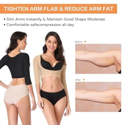 woahee Women's Arm Shaper Plus Size Compression Sleeve Garment Nude Medium | Post Surgical Arm Shapewear with 4-Row Hook Closure thumbnail 8