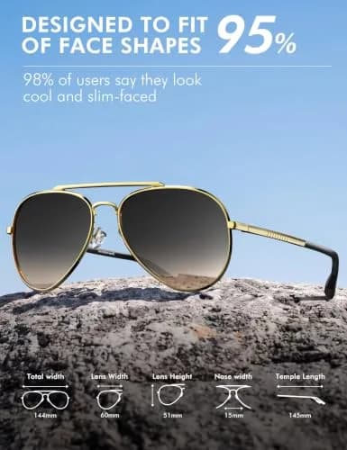 Luenx Aviator Polarized Sunglasses for Men & Women | 60mm Gradient Amber Lens, Lightweight Metal Frame thumbnail 5