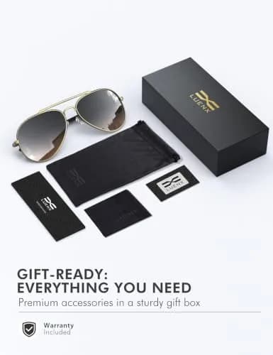 Luenx Aviator Polarized Sunglasses for Men & Women | 60mm Gradient Amber Lens, Lightweight Metal Frame thumbnail 7