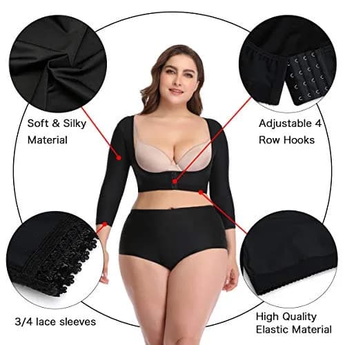 woahee Women's Arm Shaper Plus Size Arm Faja Compression Sleeve for Post Surgical Recovery, Black Large thumbnail 3