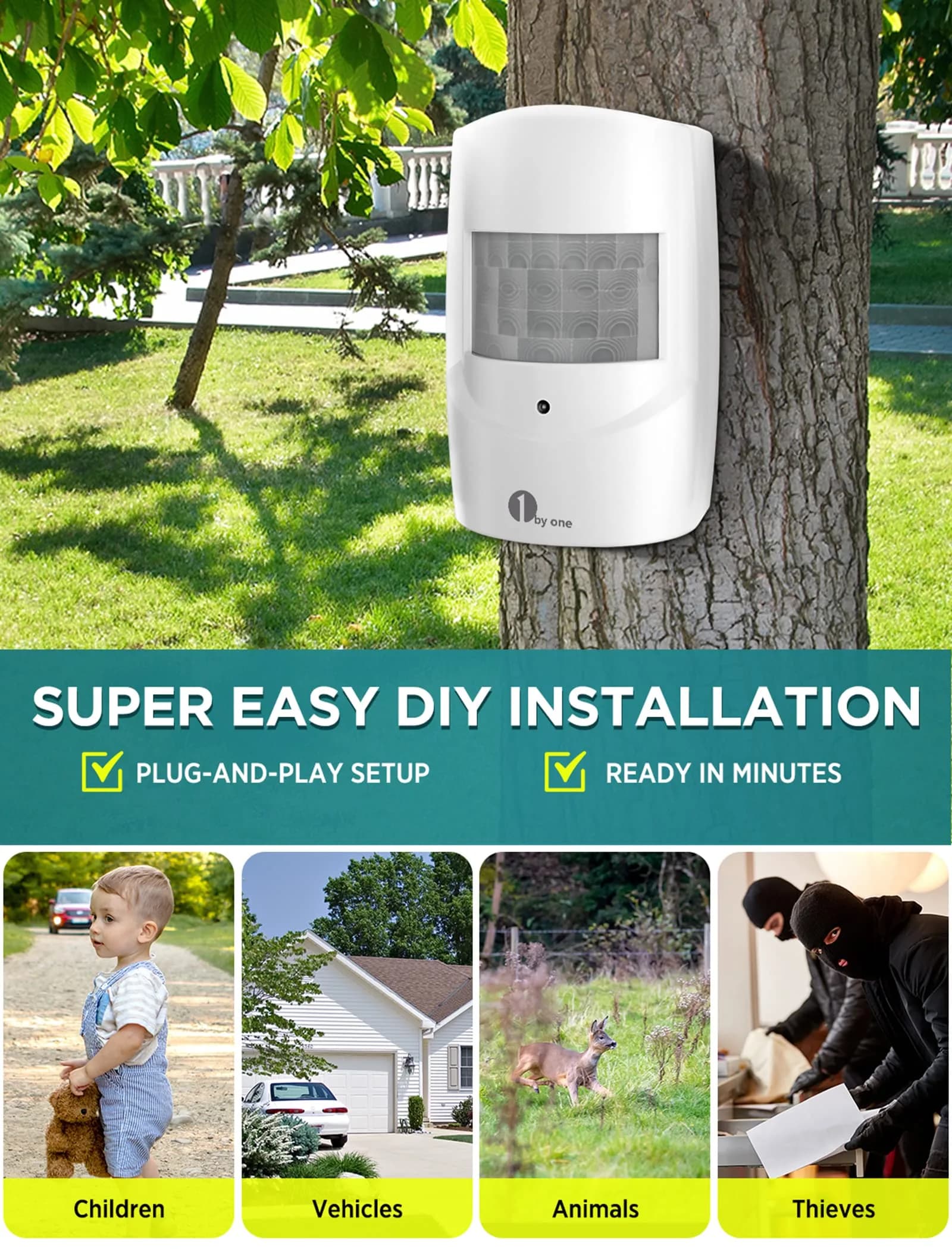 1byone Driveway Alarm System with 2 PIR Sensors & 1 Plug-in Receiver | 300m Wireless Range, 36 Melodies - view 5