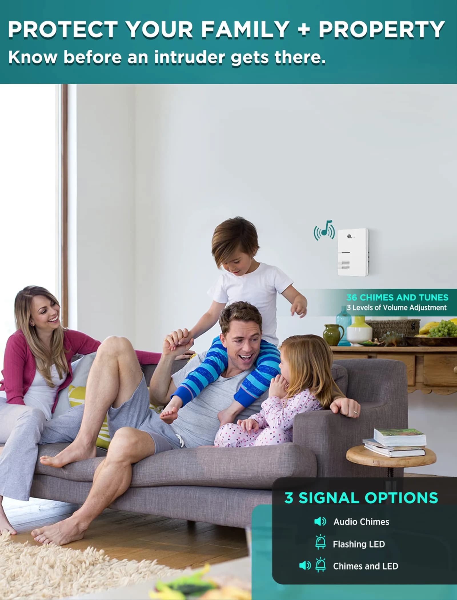 1byone Driveway Alarm System with 2 PIR Sensors & 1 Plug-in Receiver | 300m Wireless Range, 36 Melodies - view 7