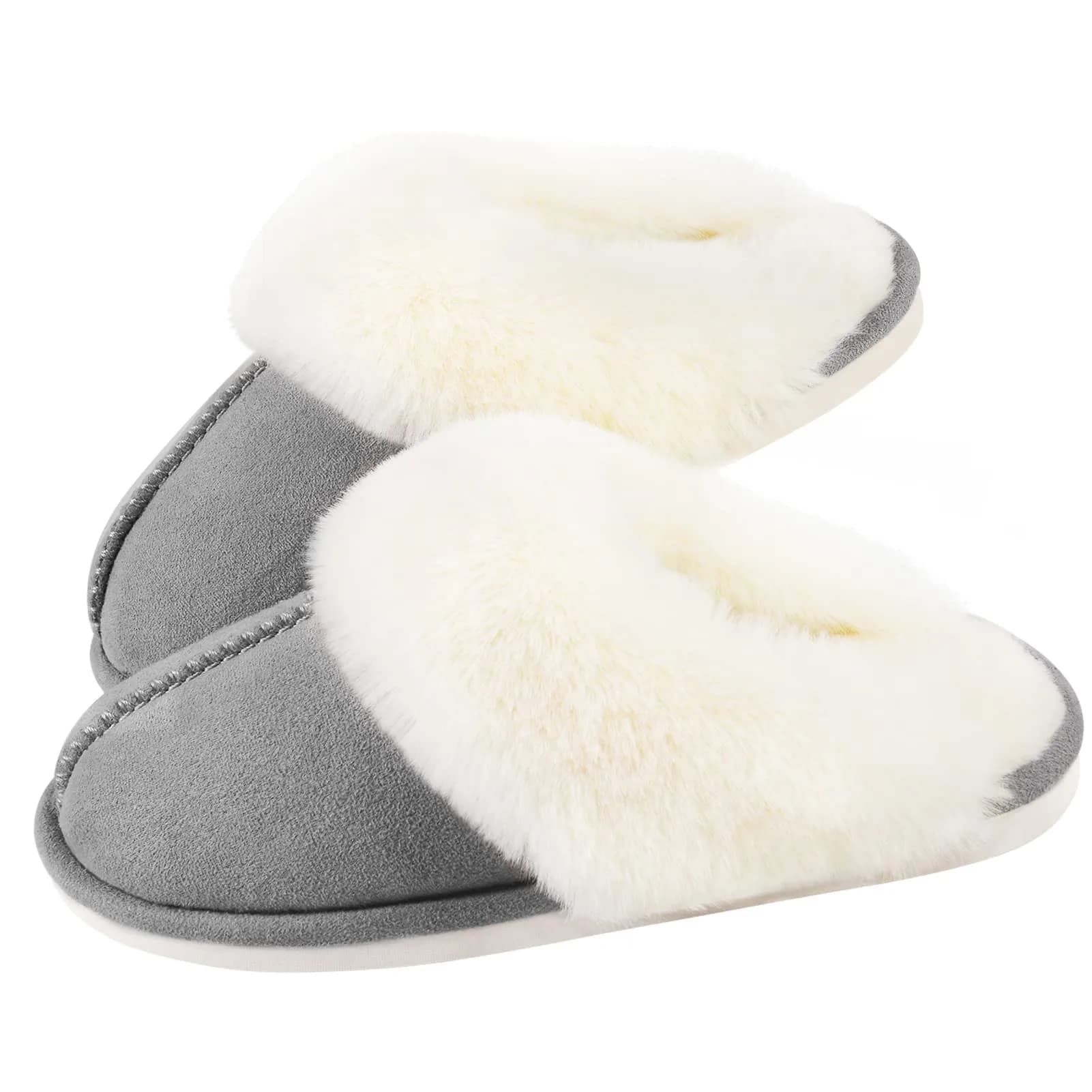 Parlovable Women Slippers with Memory Foam | Fuzzy Warm Indoor Outdoor Anti-Skid Grey 9-10