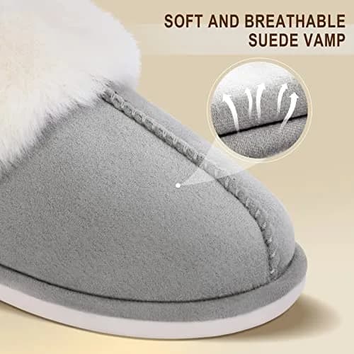 Parlovable Women Slippers with Memory Foam | Fuzzy Warm Indoor Outdoor Anti-Skid Grey 9-10 thumbnail 4